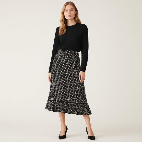 Stine Goya Star Print Midi Ruffle Skirt Black Gold Lavender Size S Party Festive - Picture 16 of 16